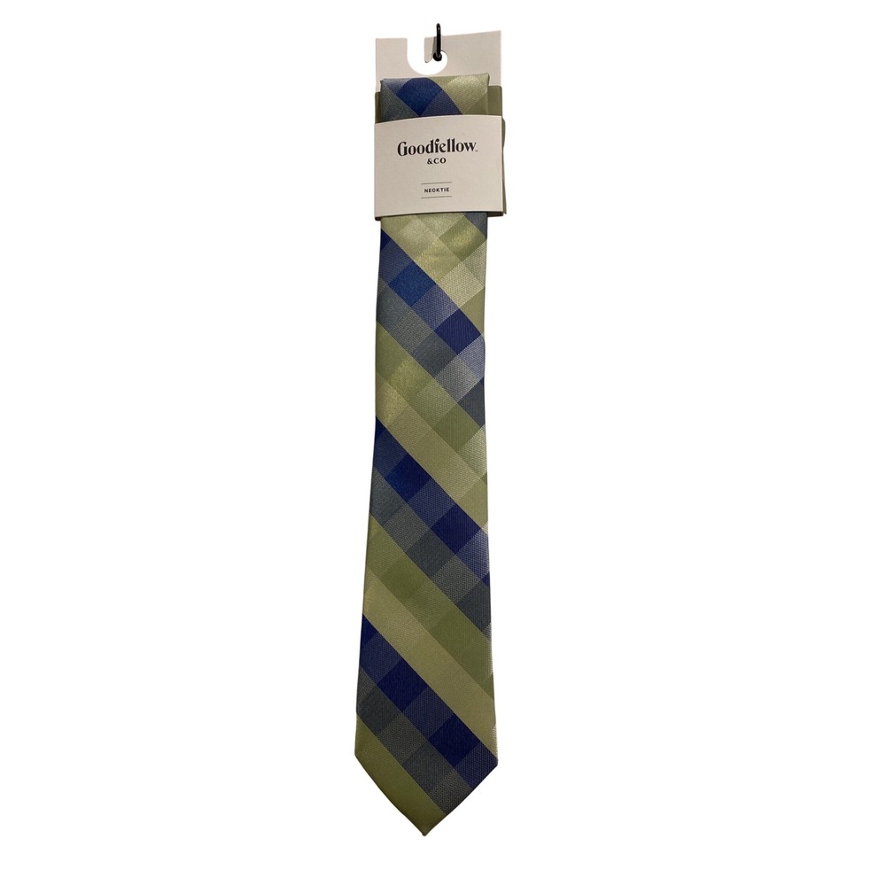 Goodfellow & Co Mens Plaid‎ Necktie Green Navy Blue Recycled Polyester New NWT